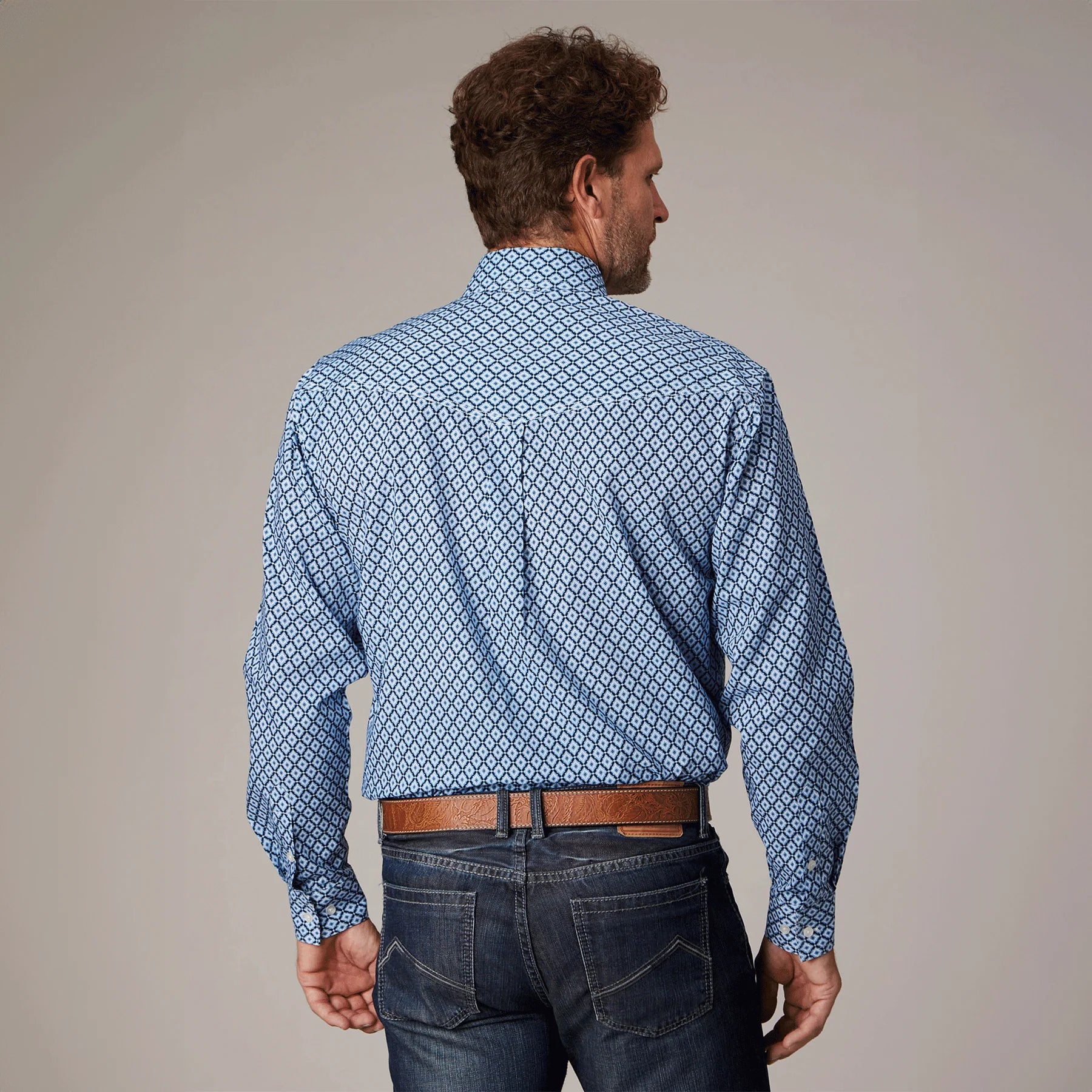 Roper Mns Amarillo Collection LS Print Shirt Blue