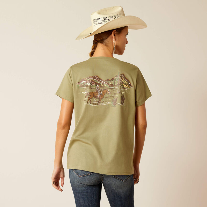 Ariat Wms Desert Scene SS T Shirt Oil Green - Clearance