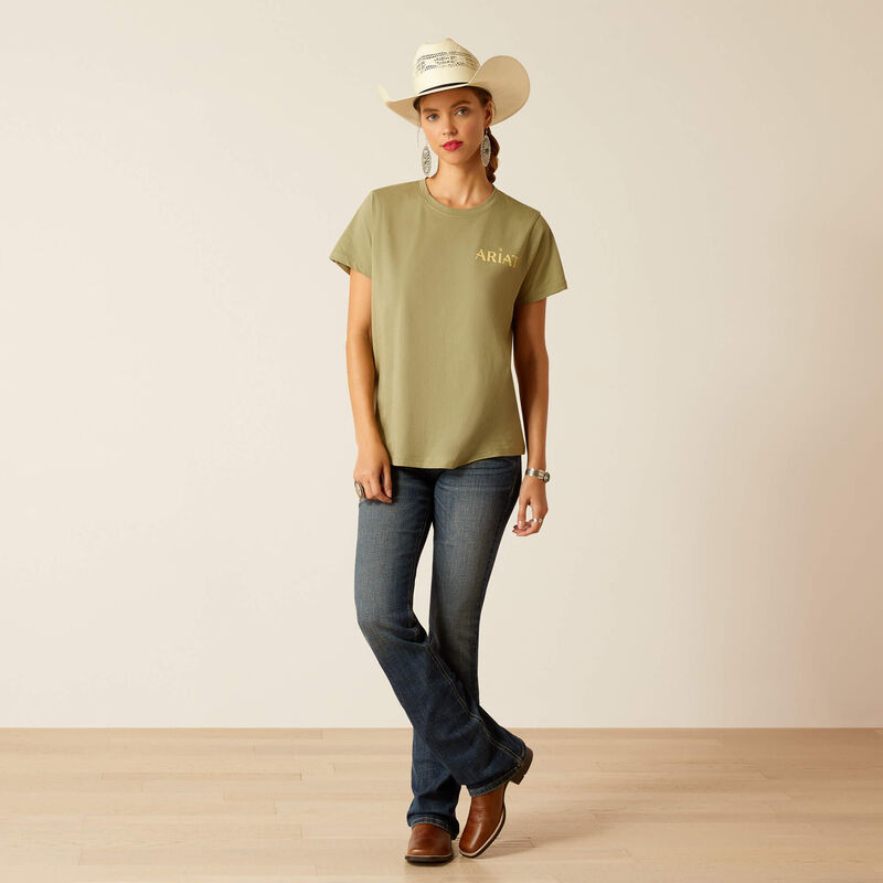 Ariat Wms Desert Scene SS T Shirt Oil Green - Clearance