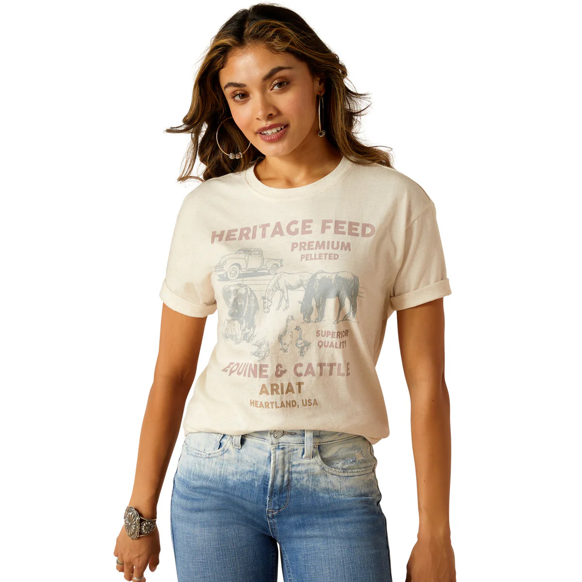 Ariat Wms Feed SS Tee Oatmeal Heather