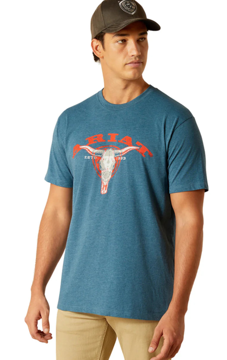 Ariat Mns Abilene Skull SS T Shirt Seel Blue Heather