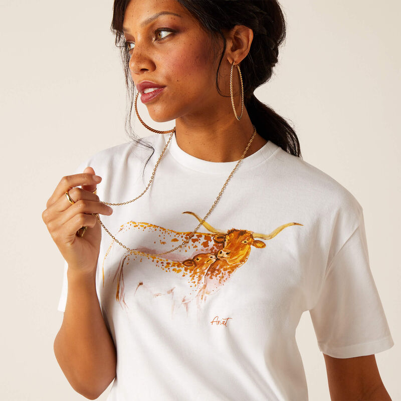 Ariat Wms Maternal Cow SS T Shirt White