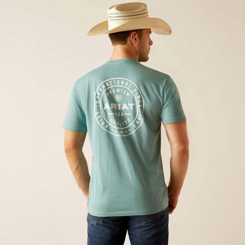 Ariat Mns Heritage Circle SS T Shirt Oil Blue Heather