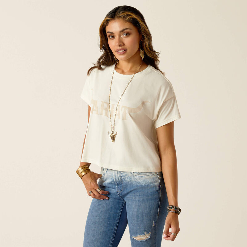 Ariat Wms Wild Hat Cropped SS Tee Coconut Milk