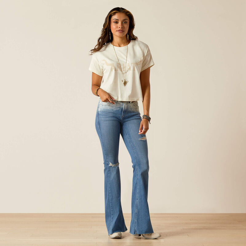 Ariat Wms Wild Hat Cropped SS Tee Coconut Milk