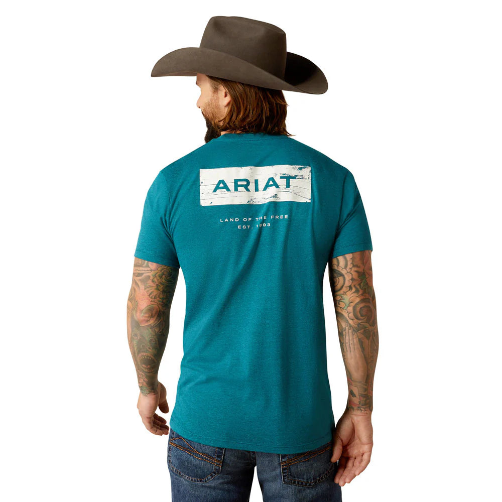 Ariat Mns Stacks SS Tee Cyan Black Heather