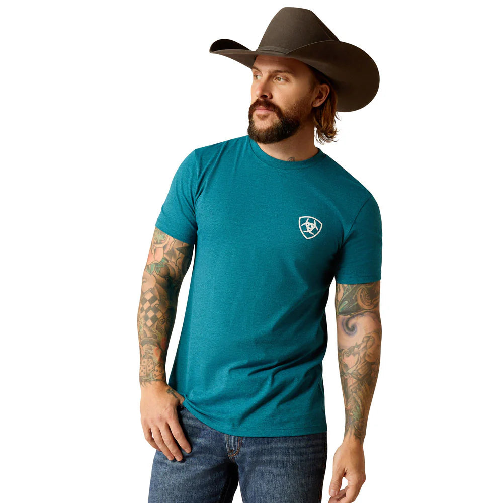 Ariat Mns Stacks SS Tee Cyan Black Heather