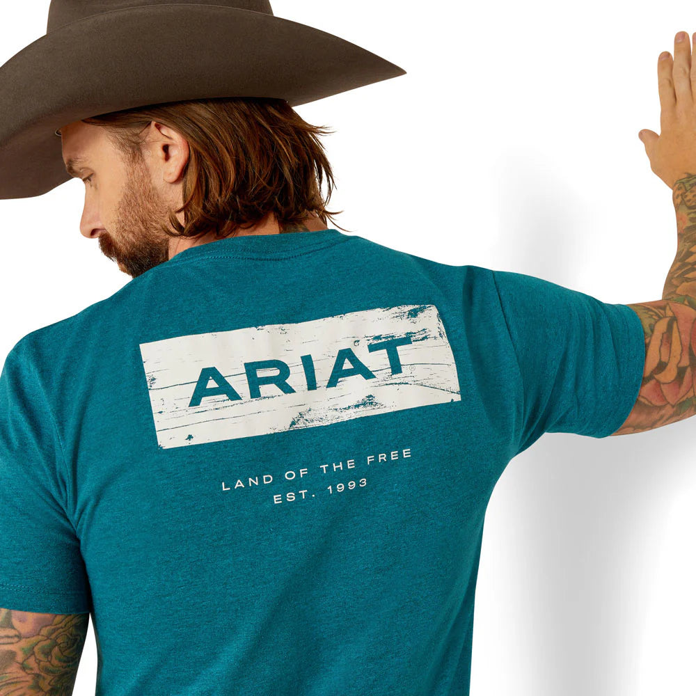 Ariat Mns Stacks SS Tee Cyan Black Heather