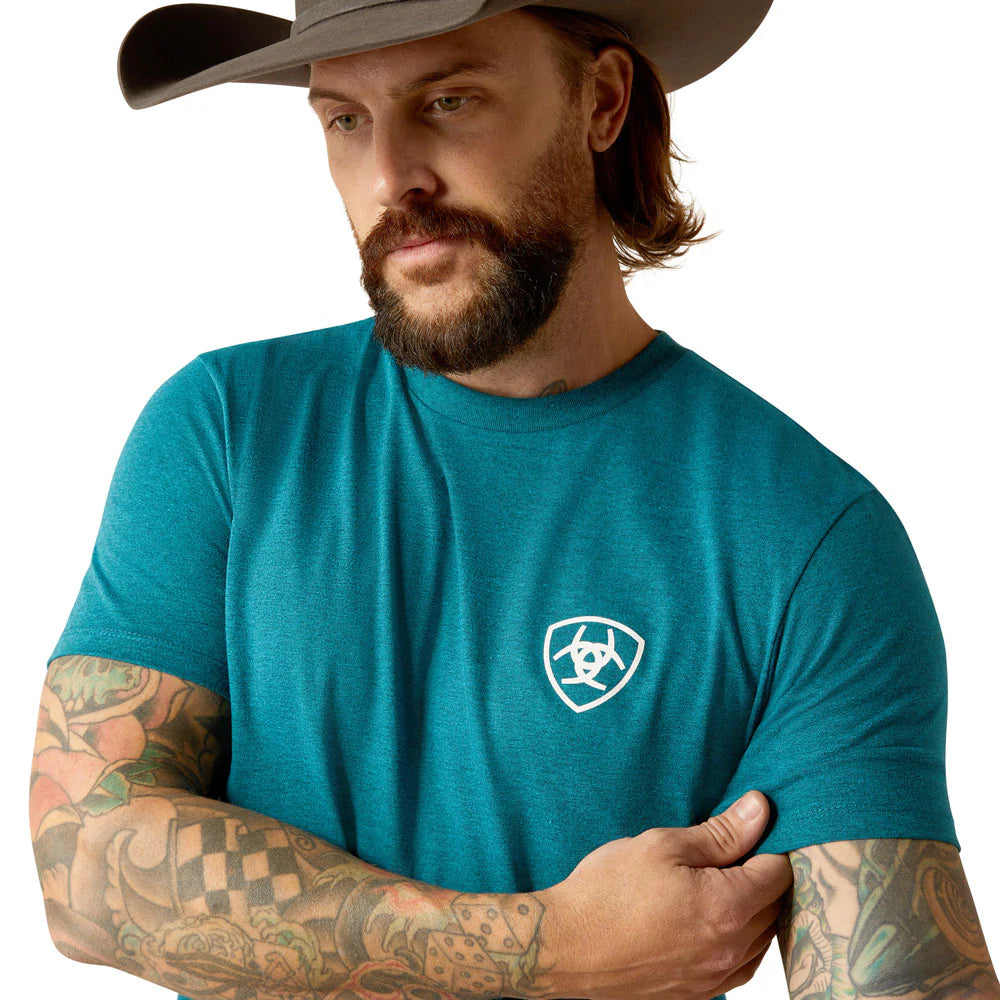 Ariat Mns Stacks SS Tee Cyan Black Heather