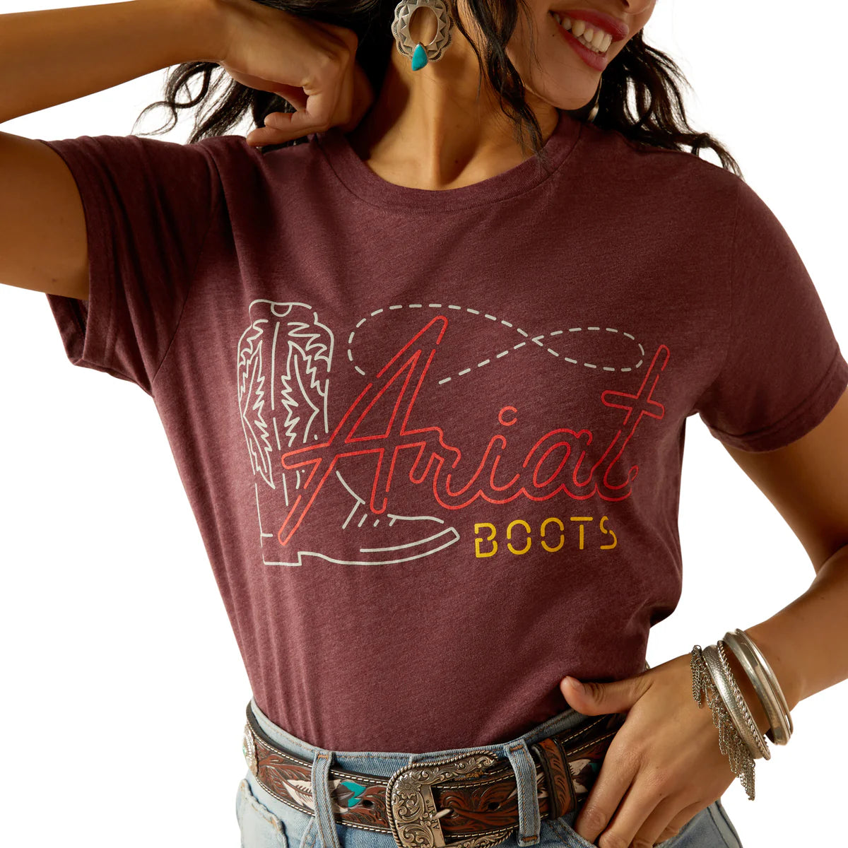 Ariat Wms Modern Neon SS Tee Maroon Heather