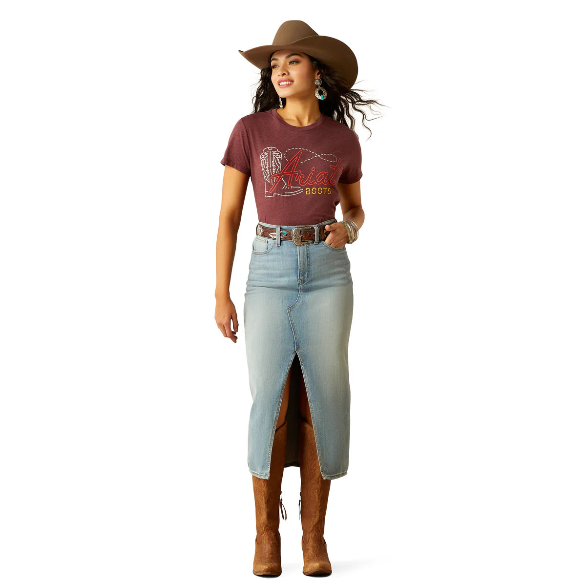 Ariat Wms Modern Neon SS Tee Maroon Heather