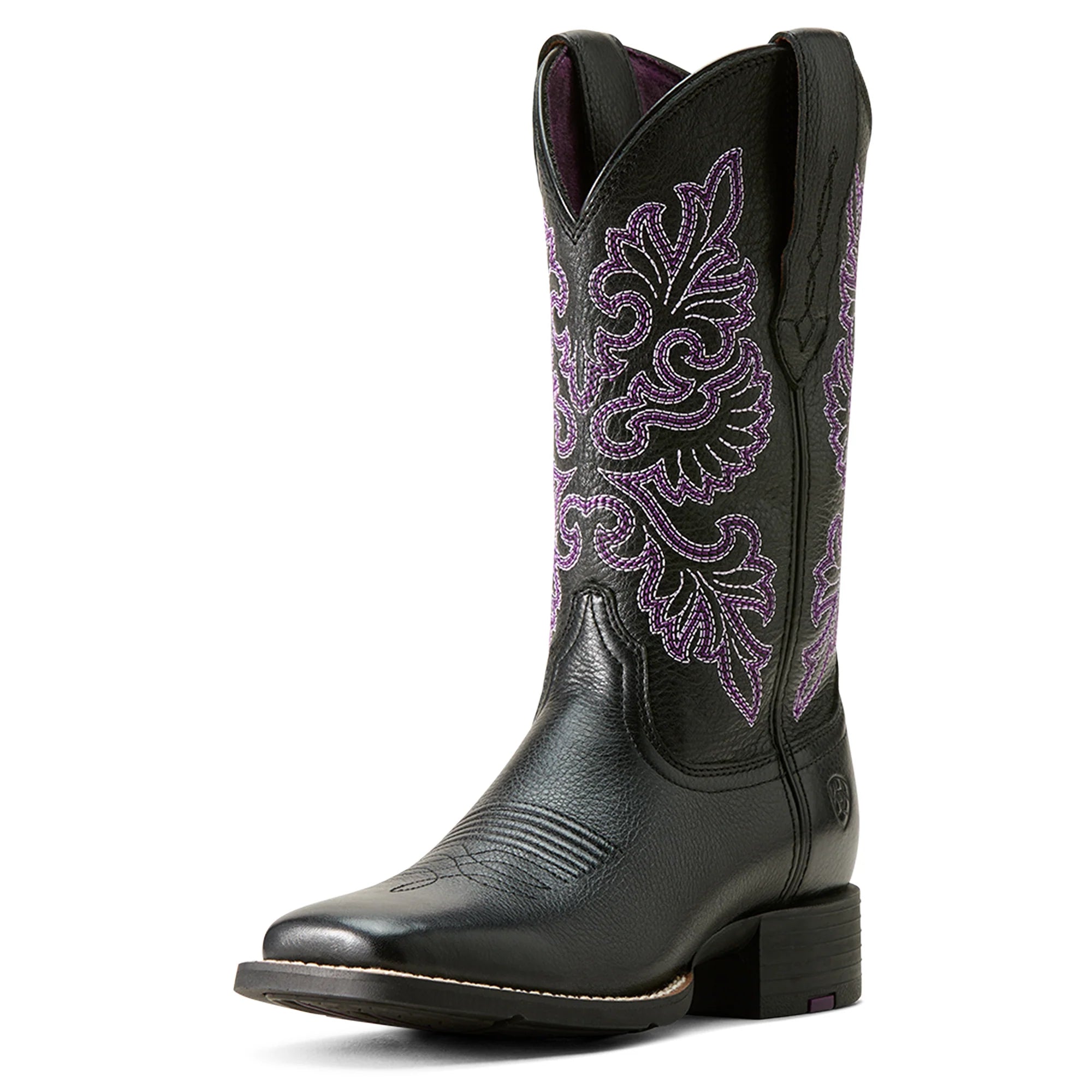 Ariat Wms Round Up Wide Square Toe Stretchfit Black Deertan