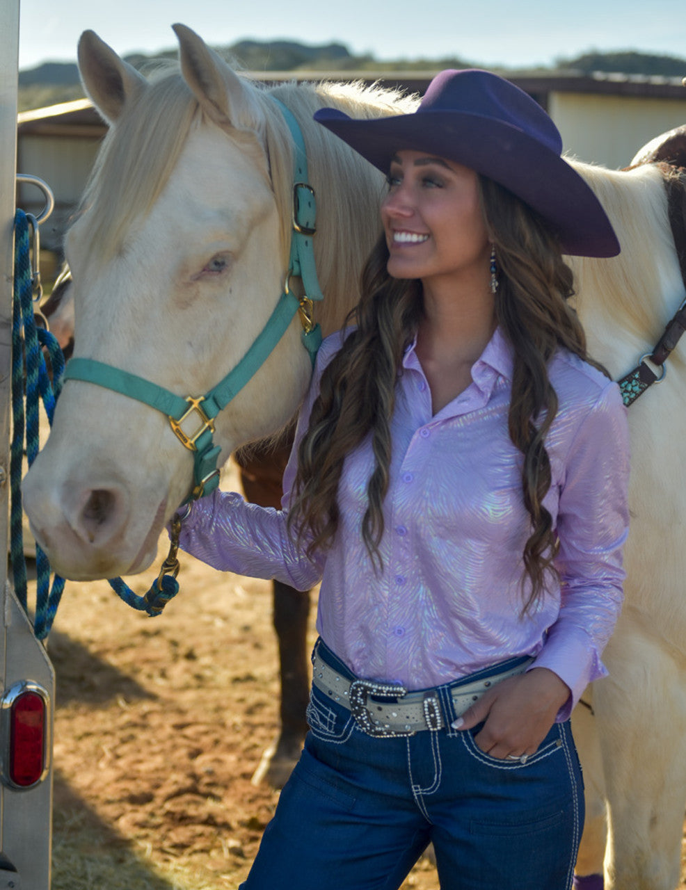 Cowgirl Tuff Pullover Button Up (Lilac With Foil Swirls Lightweight Stretch Jersey)