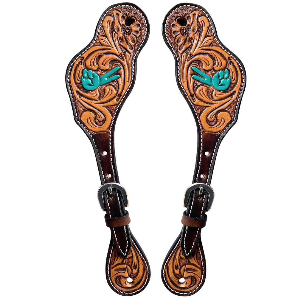 Floral Hand Carved Horse Western Leather Spur Straps