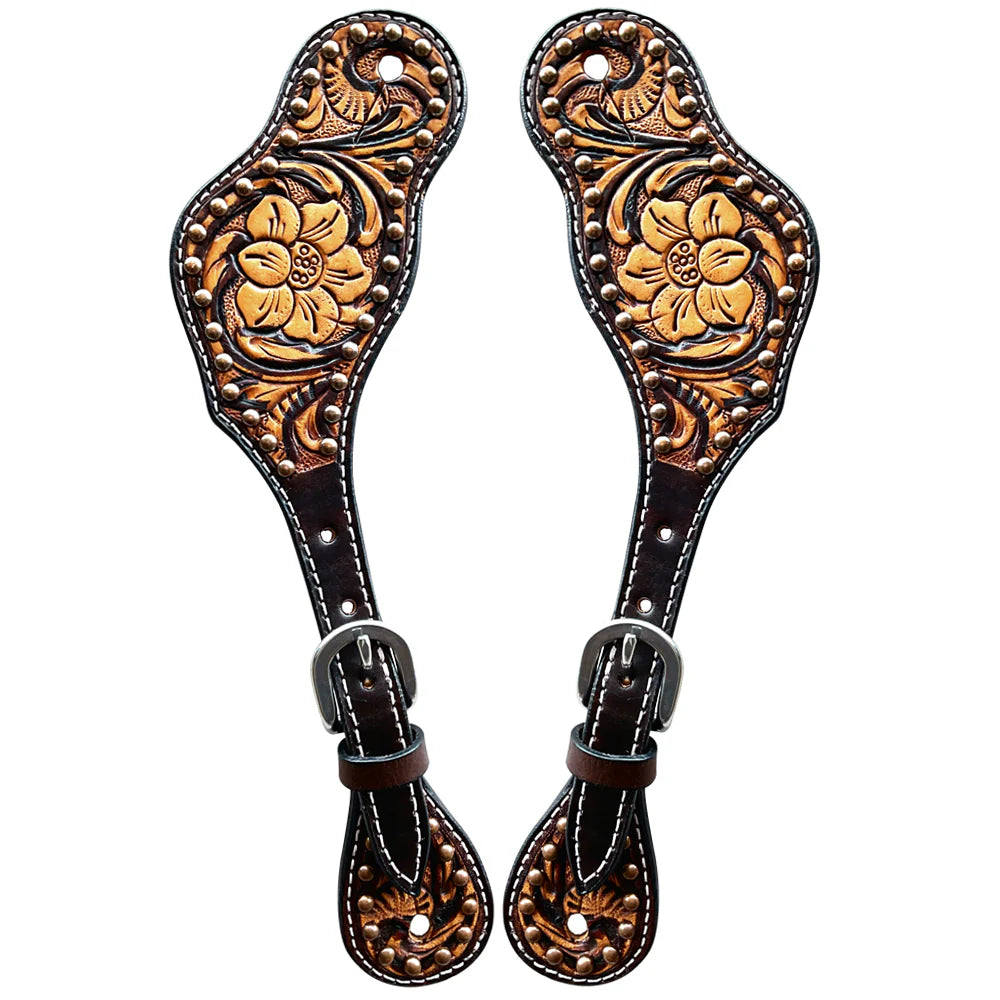 Darkish Florence Hand Carved Horse Western Spur Straps