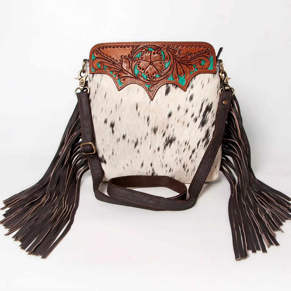 Ohlay Crossbody Hand Tooled Saddle Leather with Cowhide