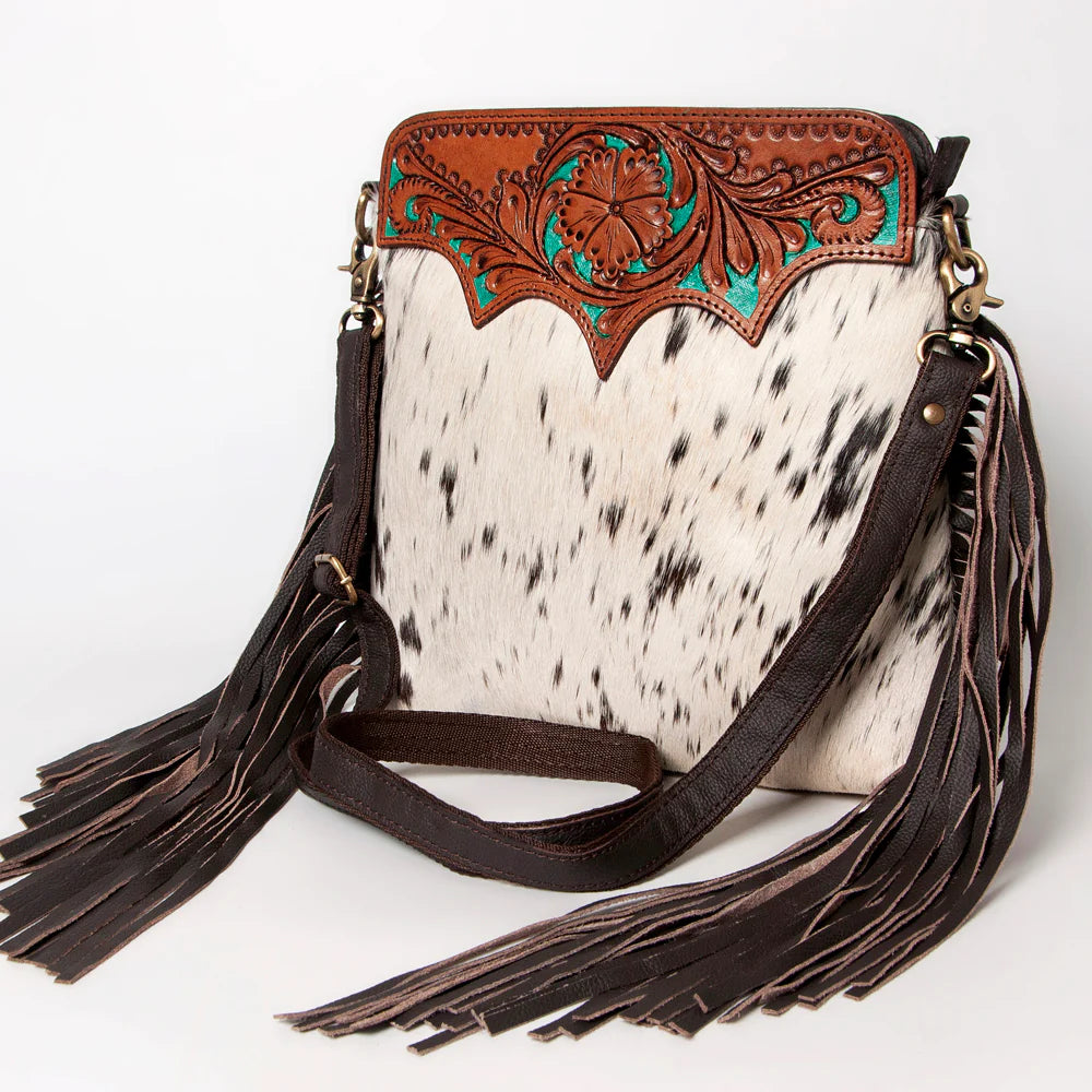 Ohlay Crossbody Hand Tooled Saddle Leather with Cowhide