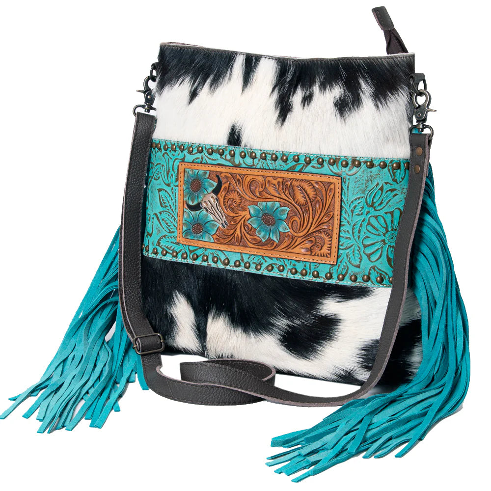 Ohlay Cowhide and Tooled Leather Handbag