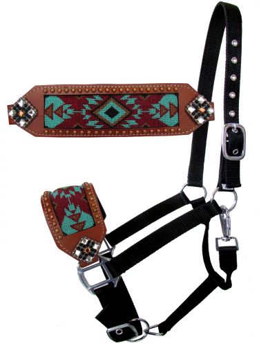 Showman Turq And Burg Navajo Beaded Bronc Halter