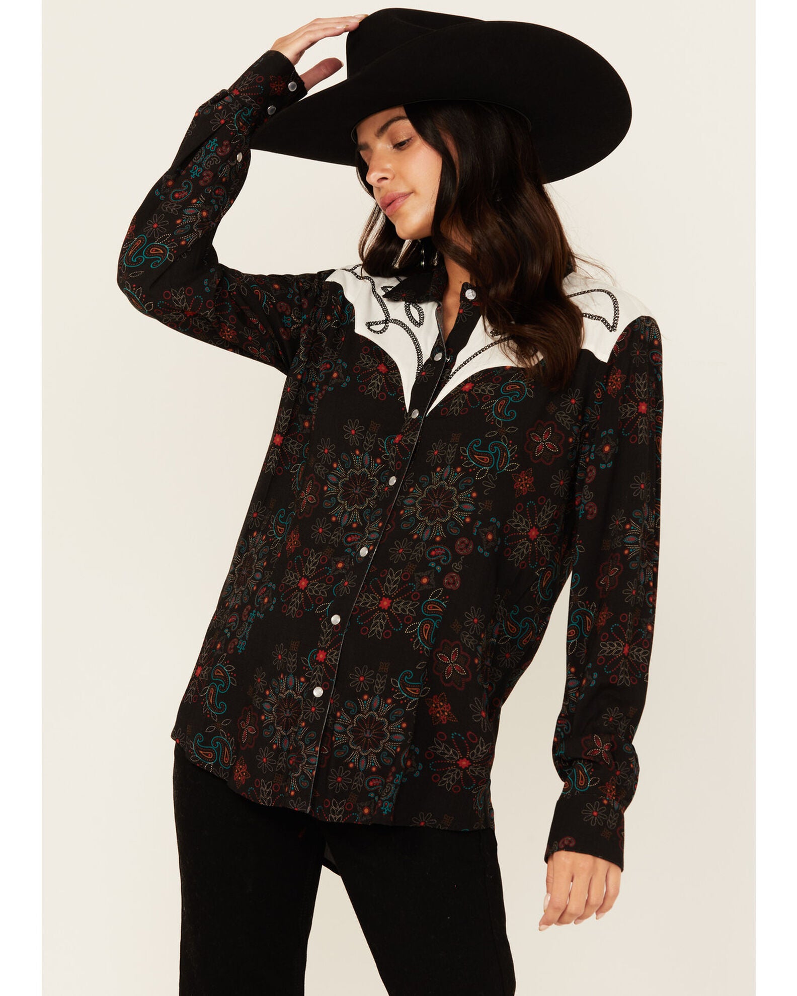 Panhandle Slim Wmns Paisley Chainstitch Embroidery Western Snap Shirt