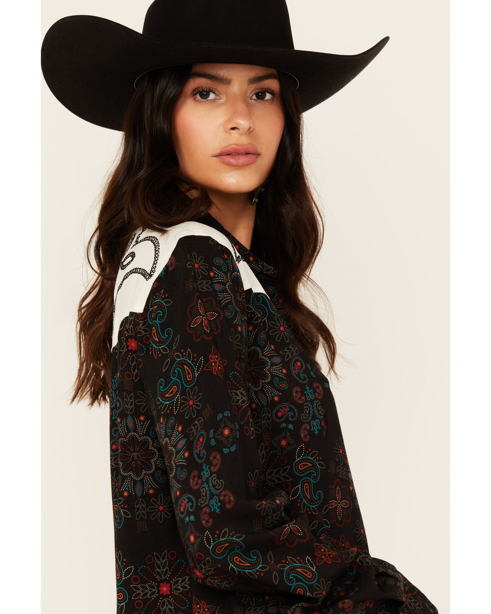 Panhandle Slim Wmns Paisley Chainstitch Embroidery Western Snap Shirt