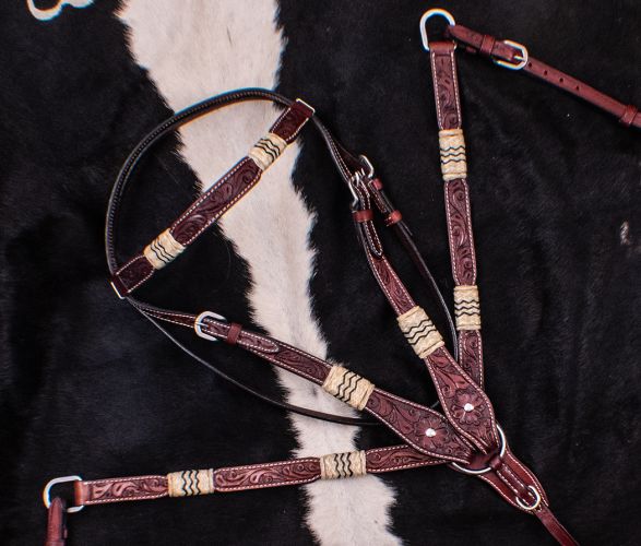 Showman Bridle Rawhide Braided and Breastplate Set