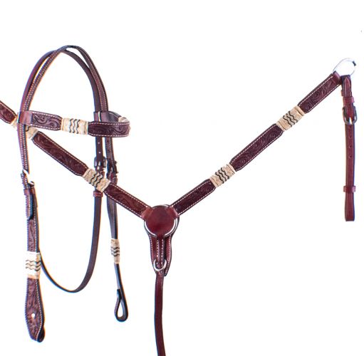 Showman Bridle Rawhide Braided and Breastplate Set