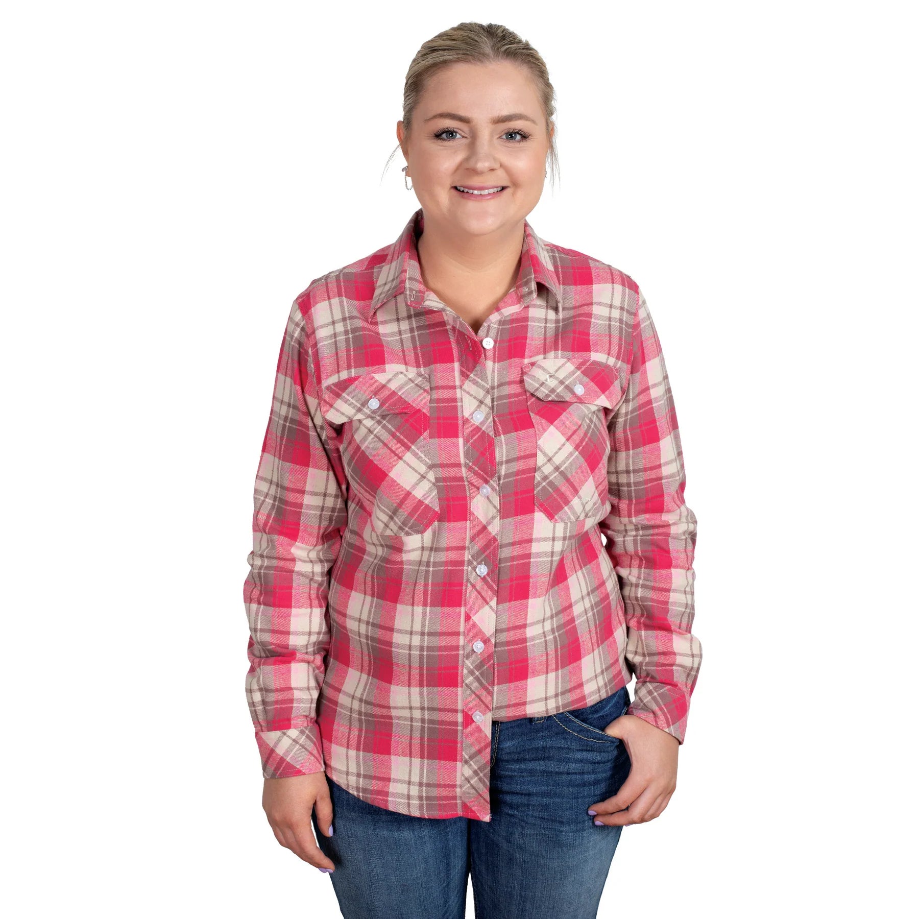 Just Country Wmns Brooke Workshirt Flannel Pink/Chocolate/Stone