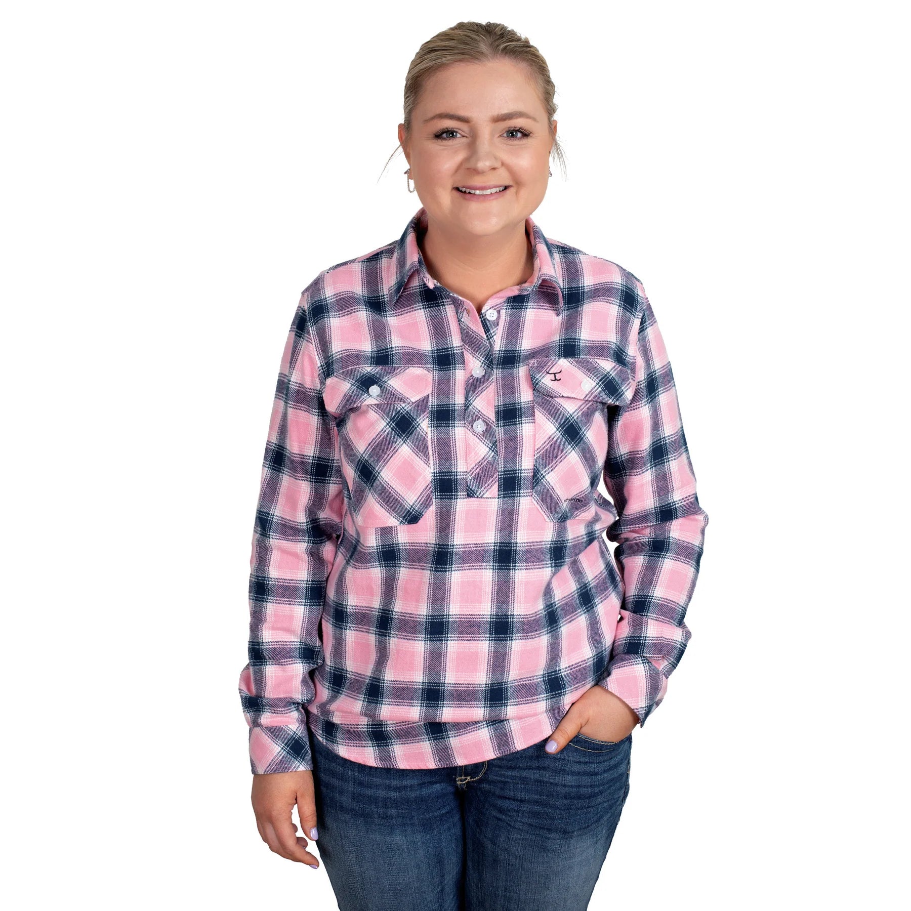 Just Country Wmns Jahna Workshirt Flannel Pink/Navy