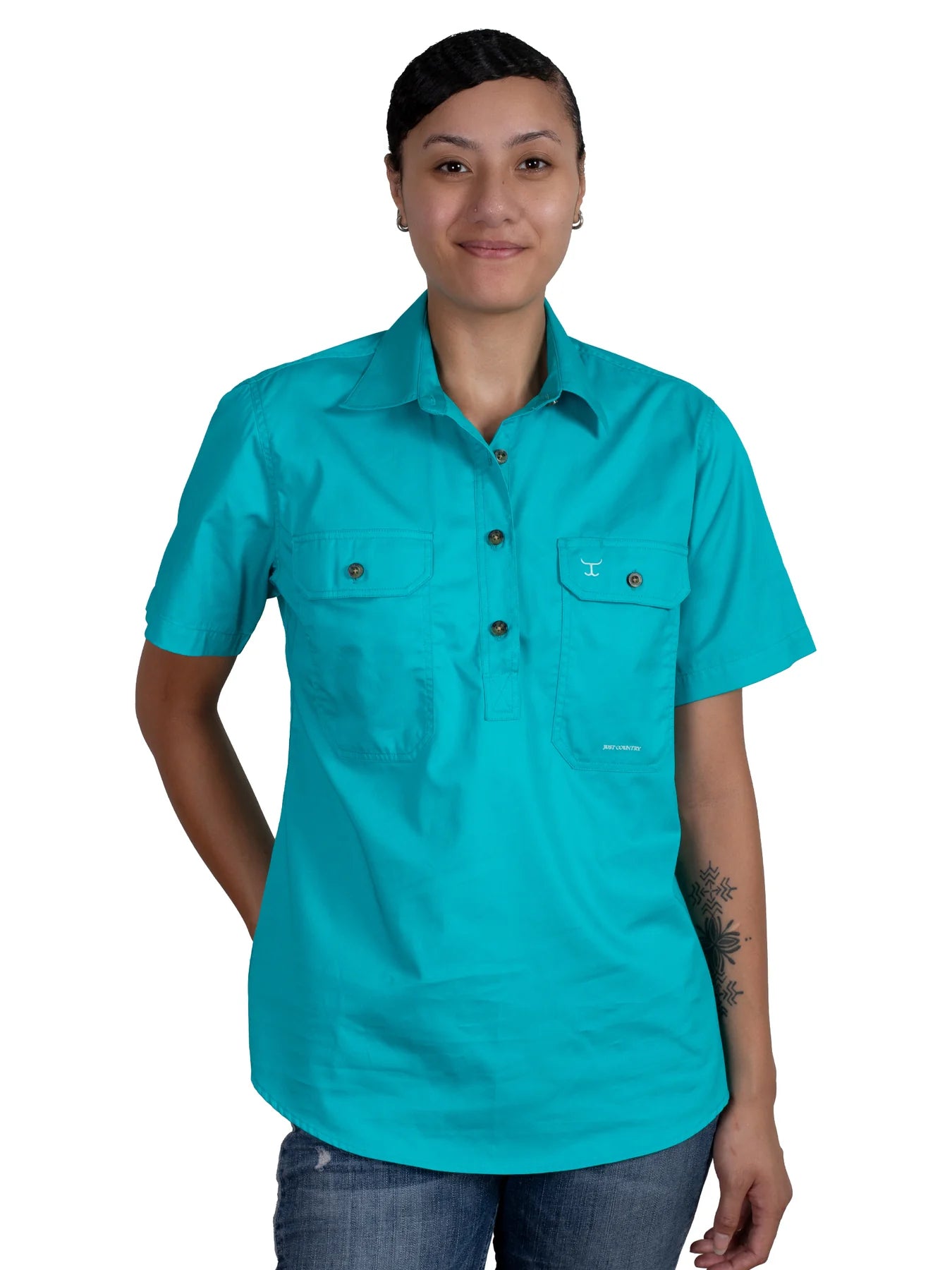 Just Country Wms Evie Short Sleeve Half Button Workshirt