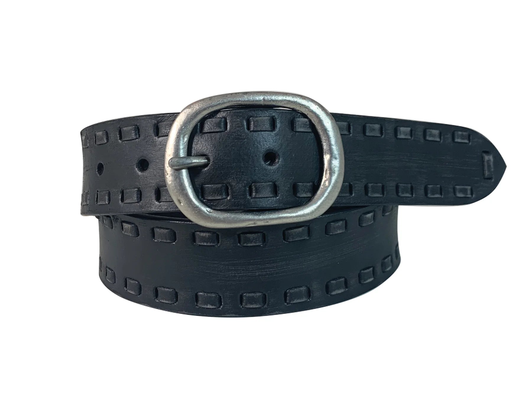 Roper Wms Belt 1.5in Hand Sanded Distressed Leather with Lacing Black