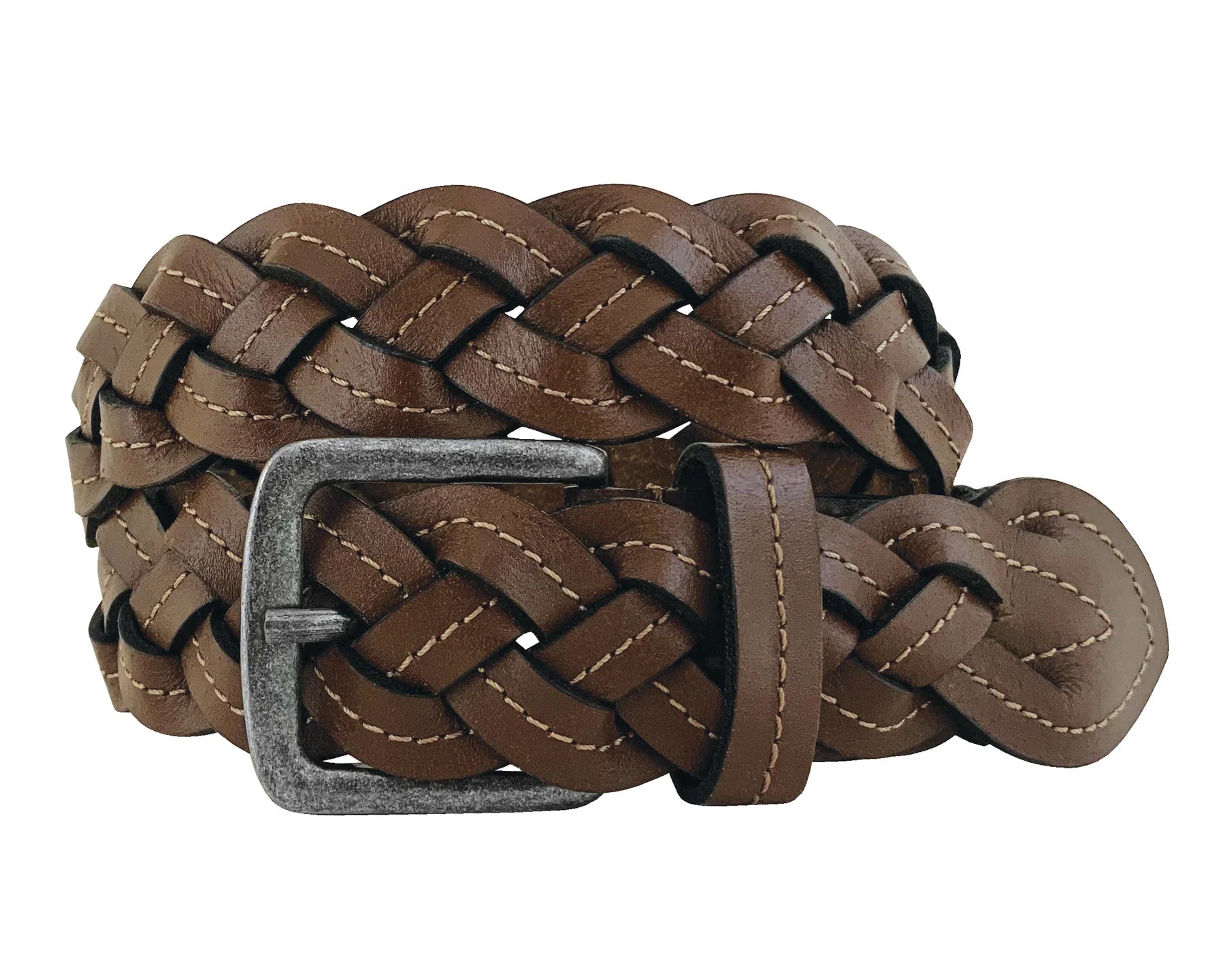 Roper Wms Belt 1.5in Buffalo Leather Braided Brown