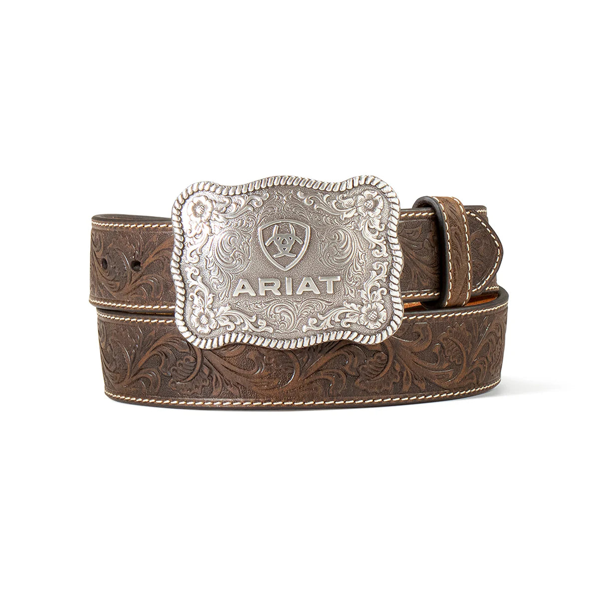 Ariat Mns Embossed Plate Buckle Belt 1.5in Brown