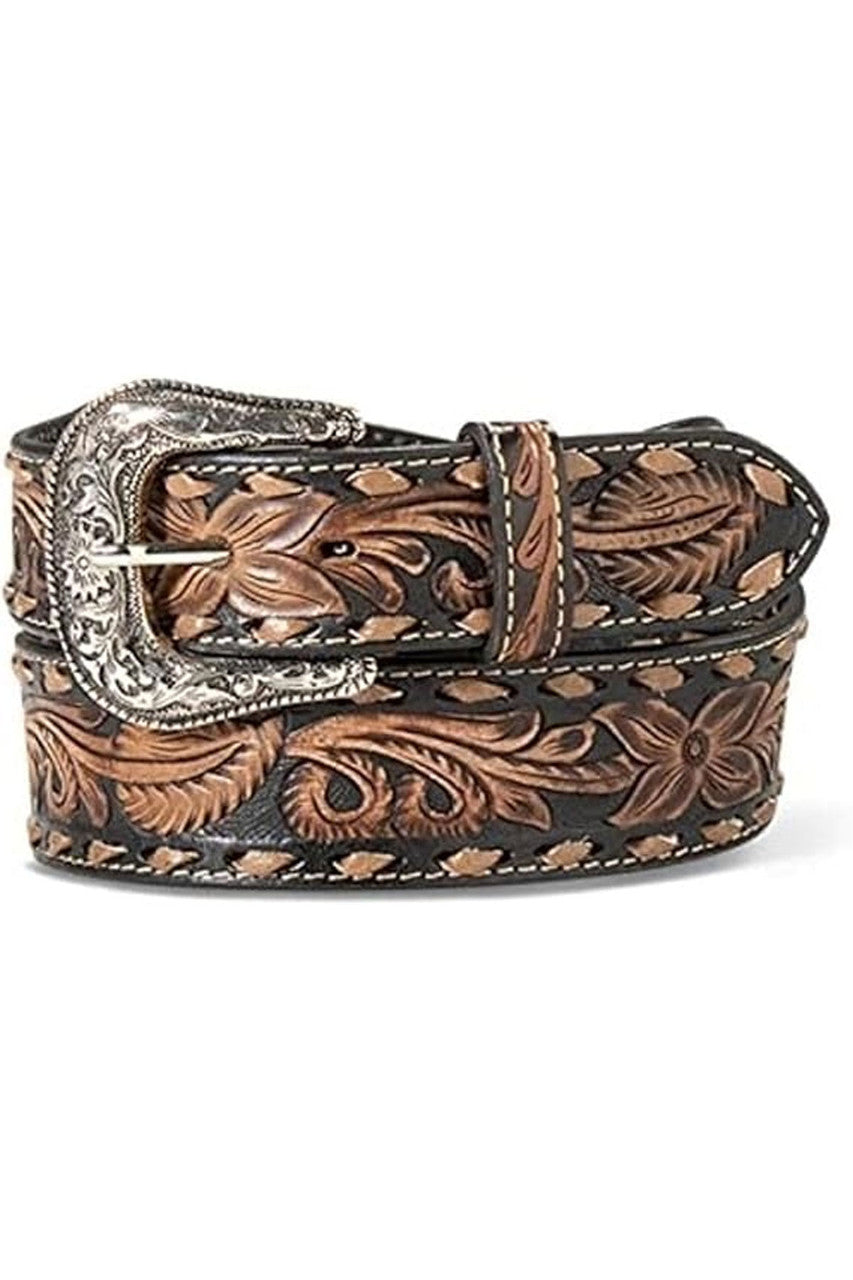 Ariat Mns Hand Tooled Floral Belt 1.5in Black/Brown