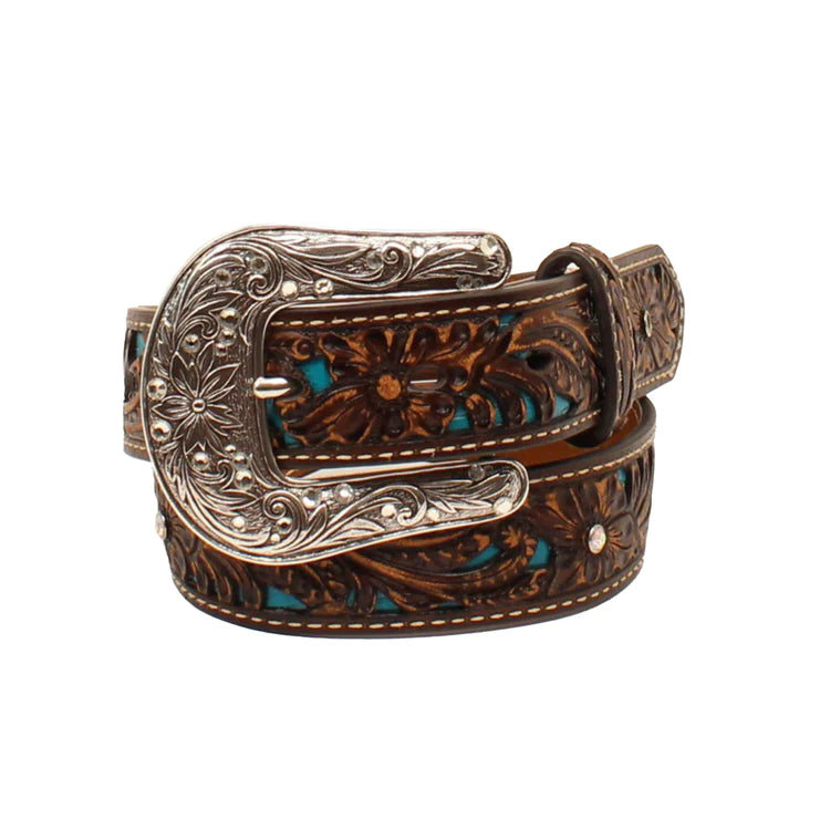 Ariat Gls Pierced Floral Belt 1.25in Brown