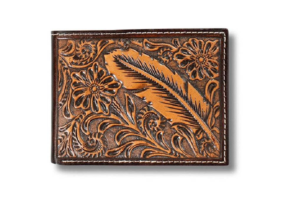 Ariat Bifold Wallet Feather Embossed Brown