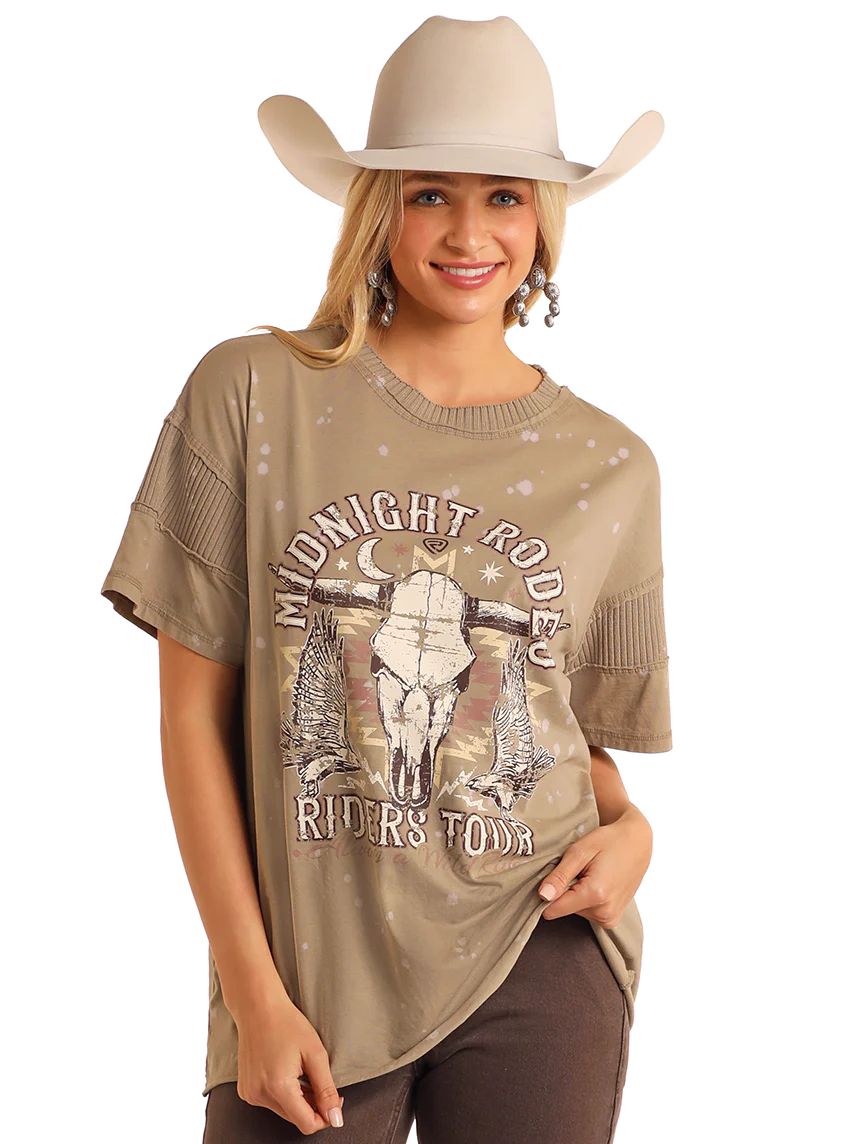 Rock and Roll Denim Wmns Short Sleeve Oversize Tee with Rib Detail