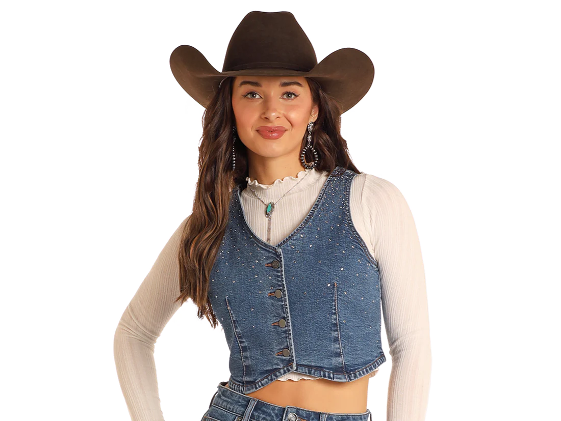 Rock and Roll Denim Sparkle Studded Vest