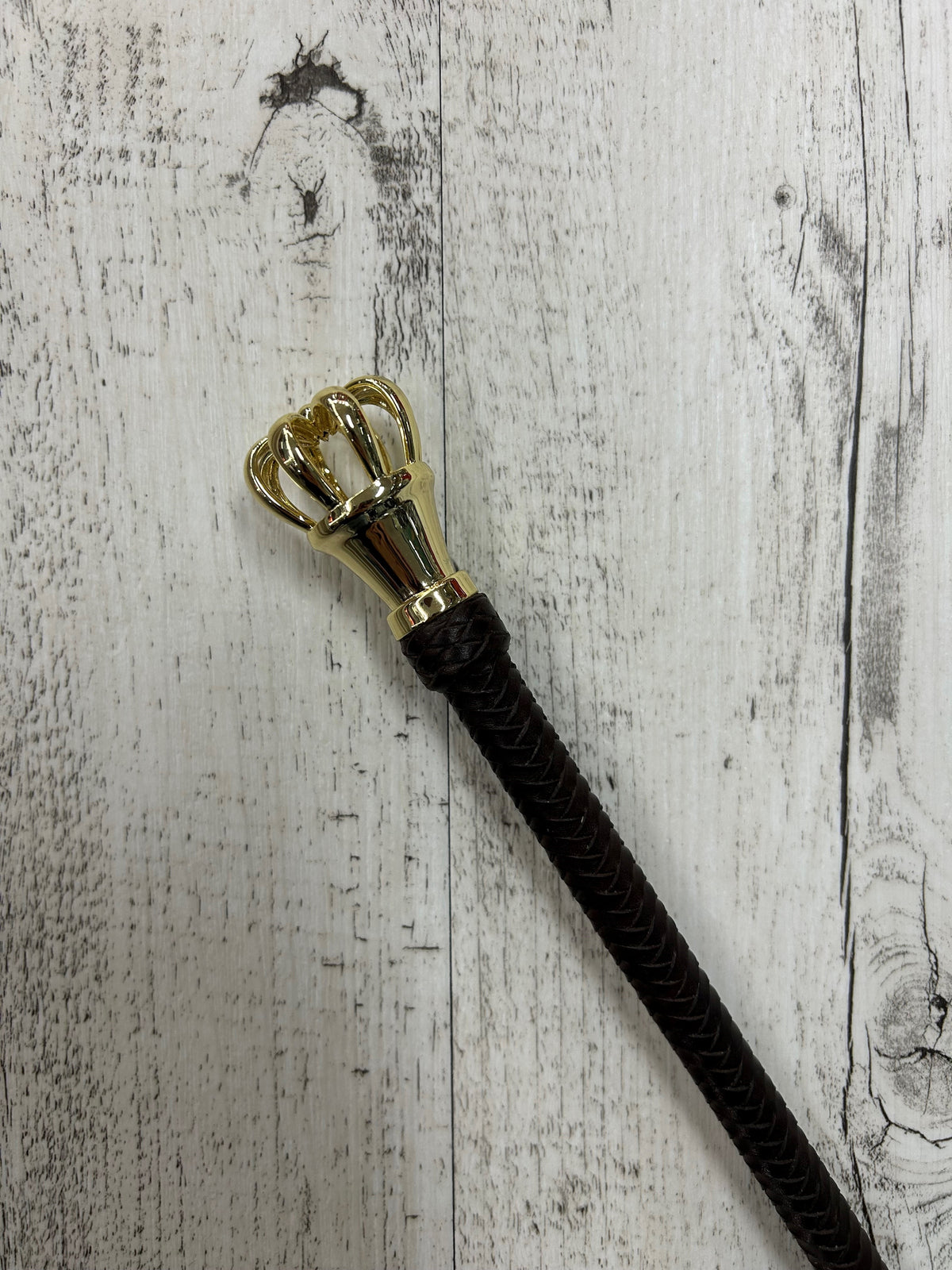 JMJ Braided Leather Cane with Crown Topper