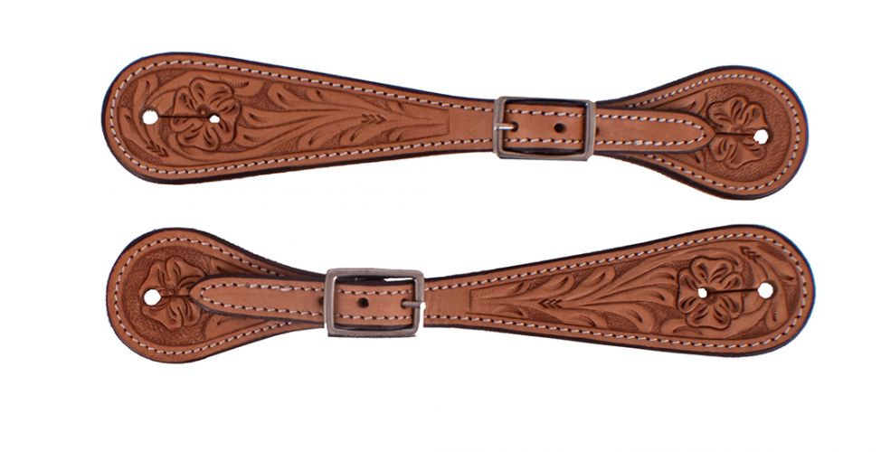 Showman Mens Leather Spur Straps with Light Floral Tooling