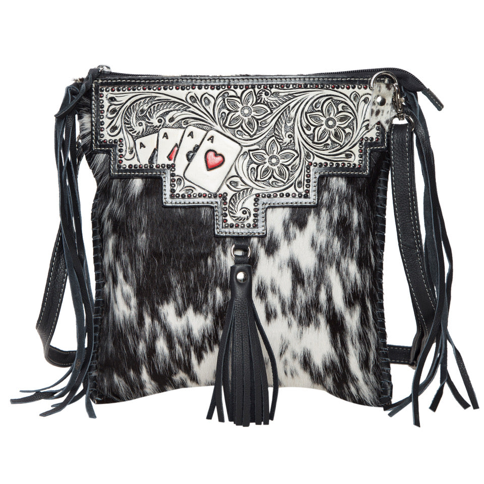 The Design Edge Chillan Tooling Leather Handbag with Playing Cards Highlight