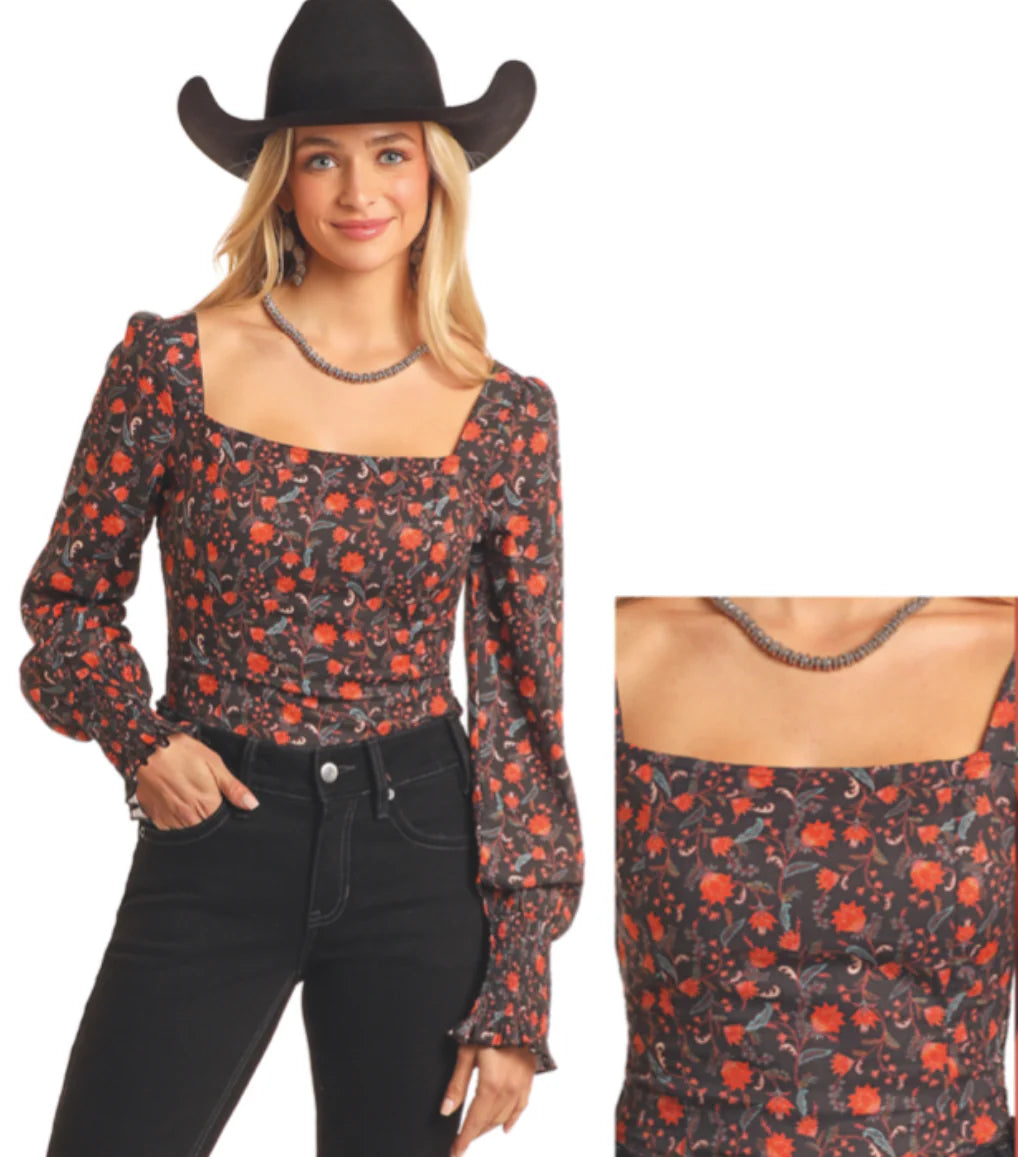 Rock and Roll Denim Wmns Floral Print Corset Blouse