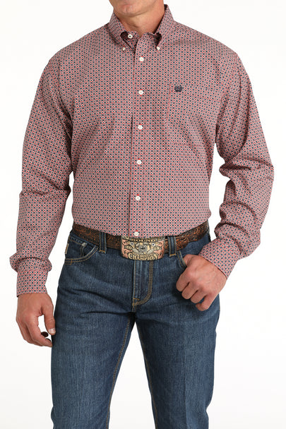 Cinch Mens Geometric Print Western Shirt Red