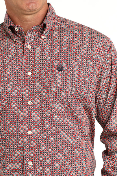 Cinch Mens Geometric Print Western Shirt Red