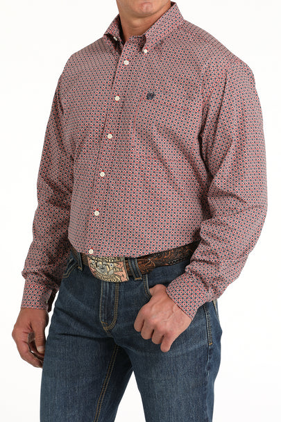 Cinch Mens Geometric Print Western Shirt Red