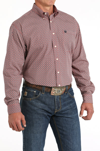 Cinch Mens Geometric Print Western Shirt Red