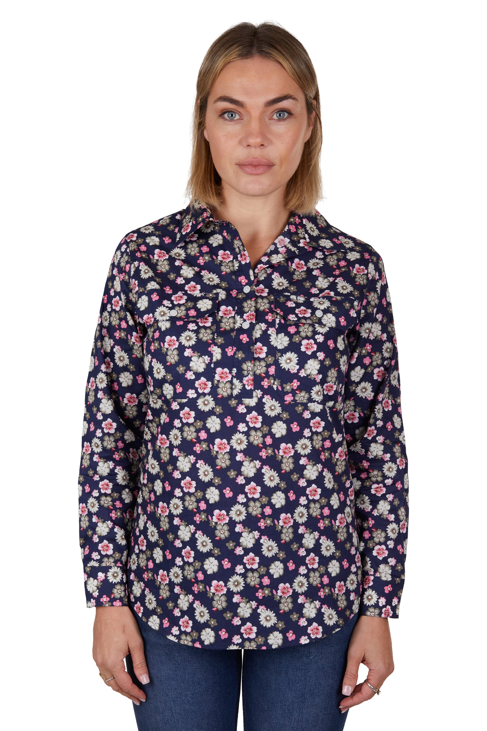 Bullzye Wmns Half Placket Work Shirt - Saddleworld Ipswich