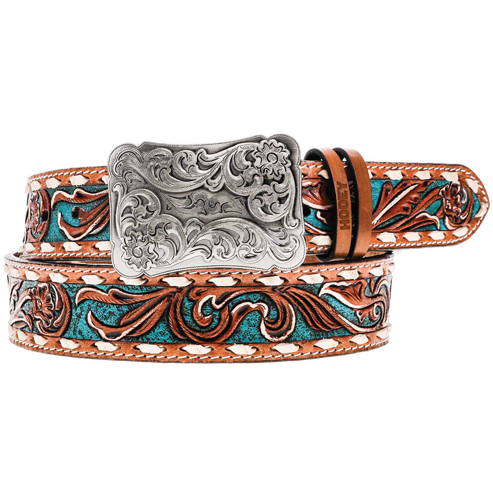 Hooey Sonoma 1.5in Tan Floral Hand Tooled Leather Belt