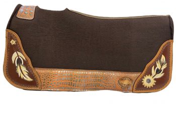 Klassy Cowgirl 28x30 Barrel Style 1in Brown Felt Pad with Antique White Feather