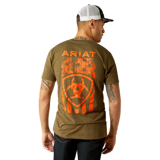 Ariat Mns Grain Flag SS Tee Military Heather